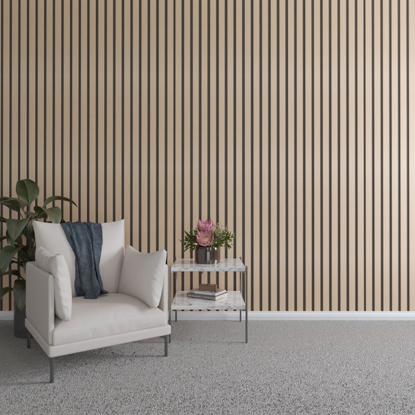 Ekena Millwork 94H x 3/8T Adjustable Wood Slat Wall Panel Kit w/ 2W Slats, Hickory contains 22 Slats SWW66X94X0375HI - main
